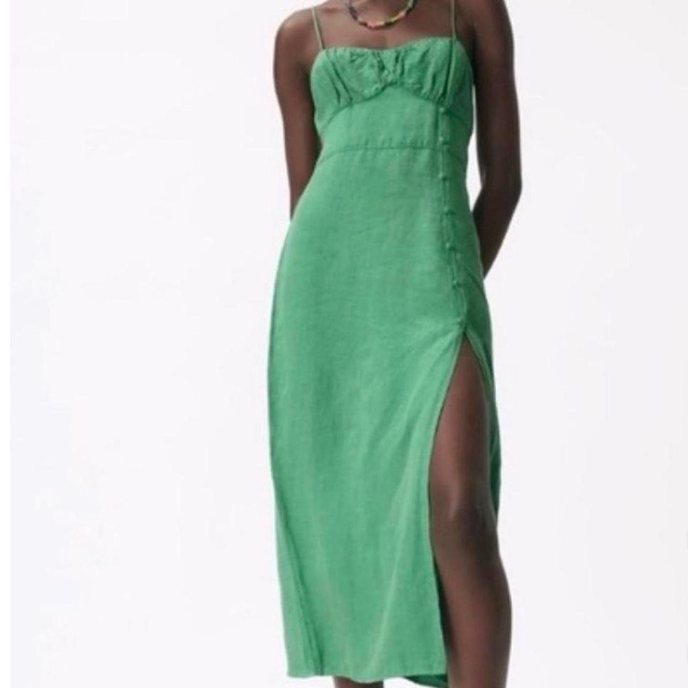 Zara Green Linen Midi Dress